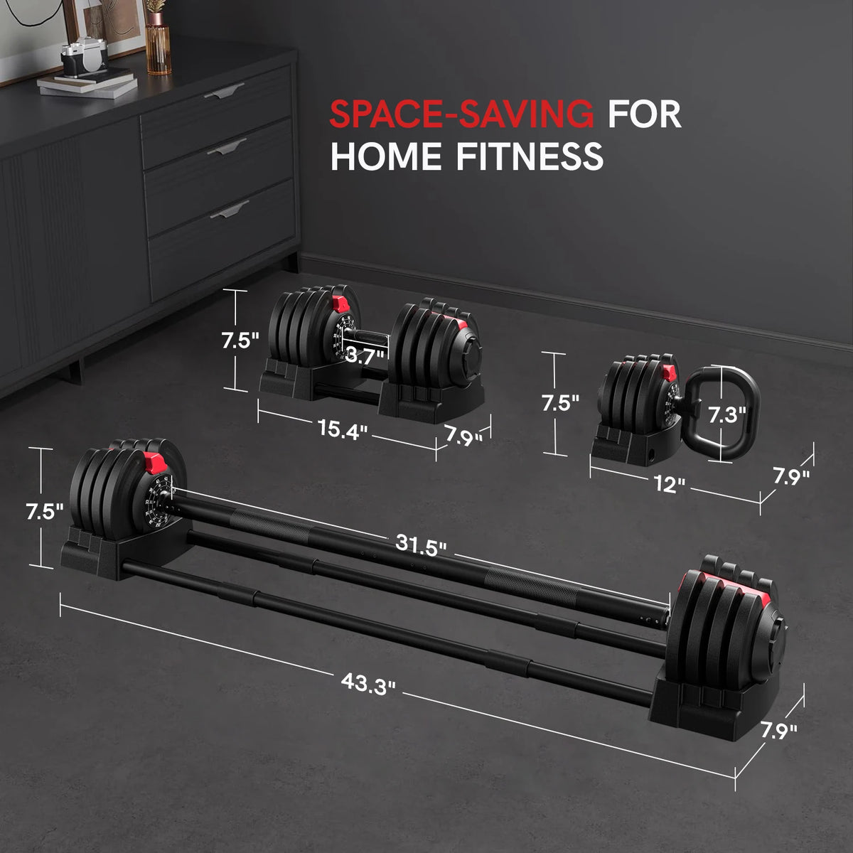 AIRHOT Adjustable Dumbbell Set With Barbell And Kettlebell