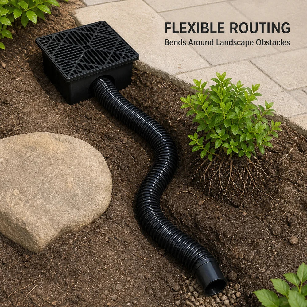 Outdoor Drain Catch Basin Kit With Grate And Flexible Pipe