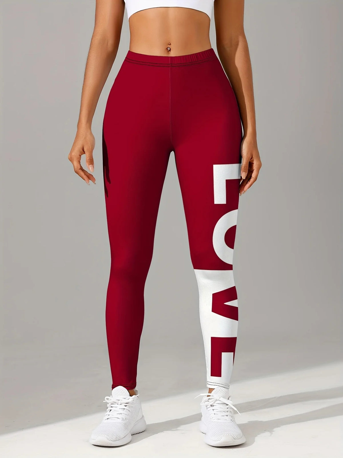 Women's High Waist LOVE Print Stretch Yoga Leggings for Workouts