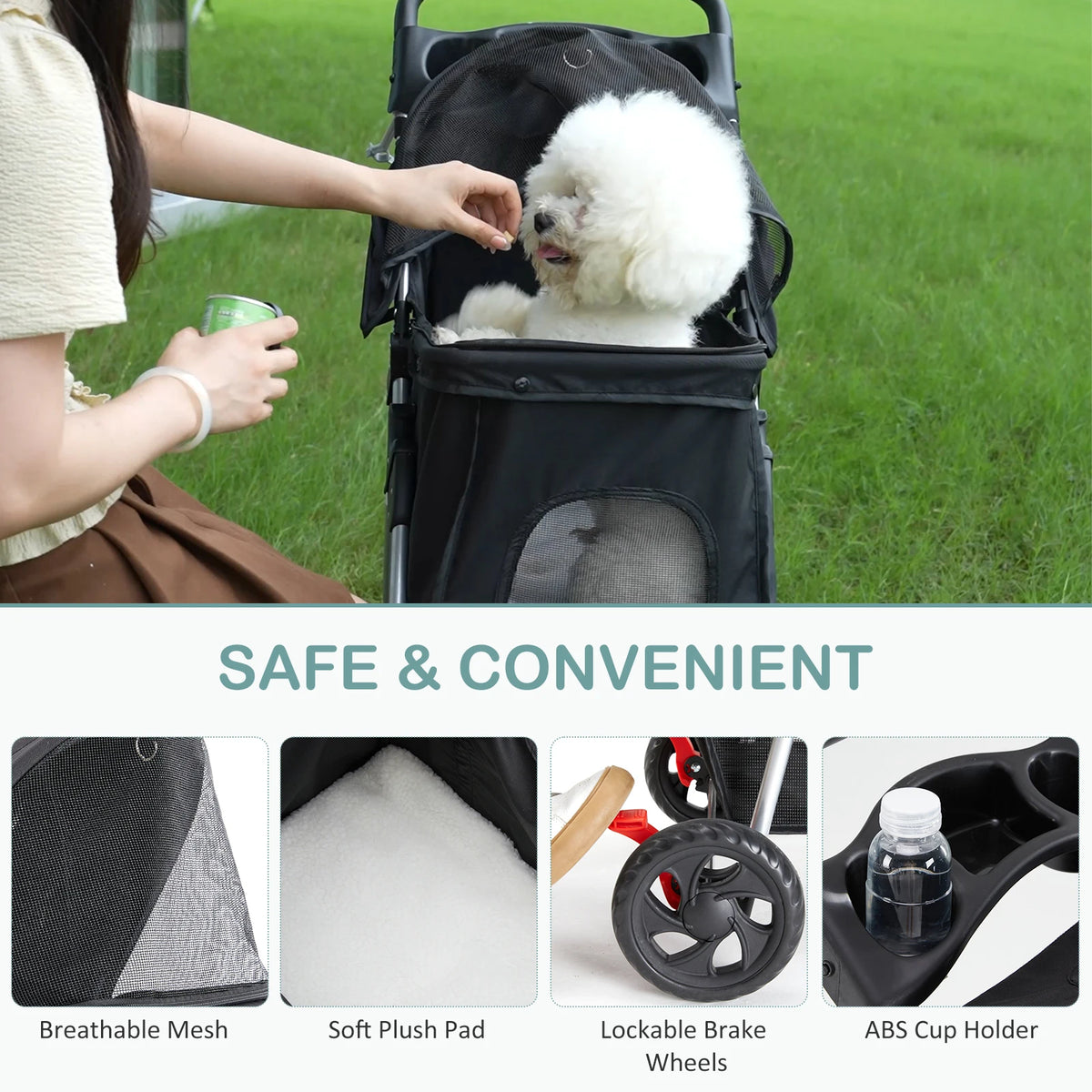 JHK Foldable Three Wheel Pet Stroller With Mesh Windows