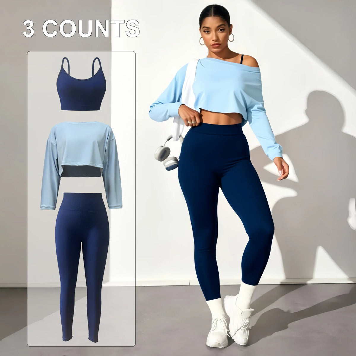 Women's Seamless Yoga Set With Bra Leggings Long Sleeve Top