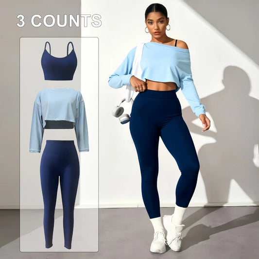 Women's Seamless Yoga Set With Bra Leggings Long Sleeve Top