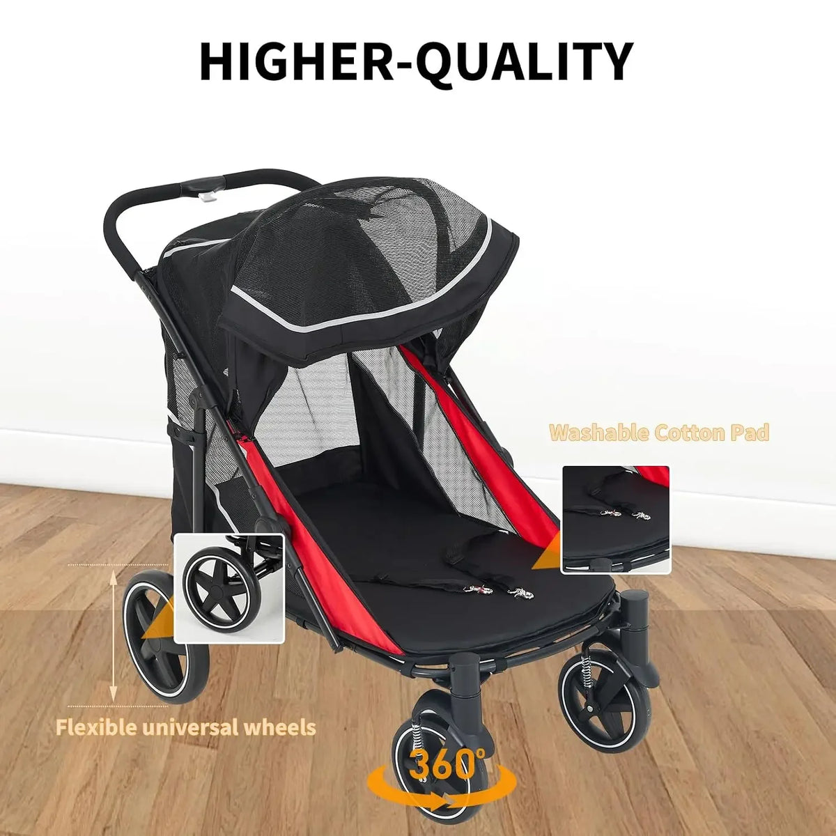 Garvee Foldable Pet Stroller With Mesh Ventilation And Removable Bed