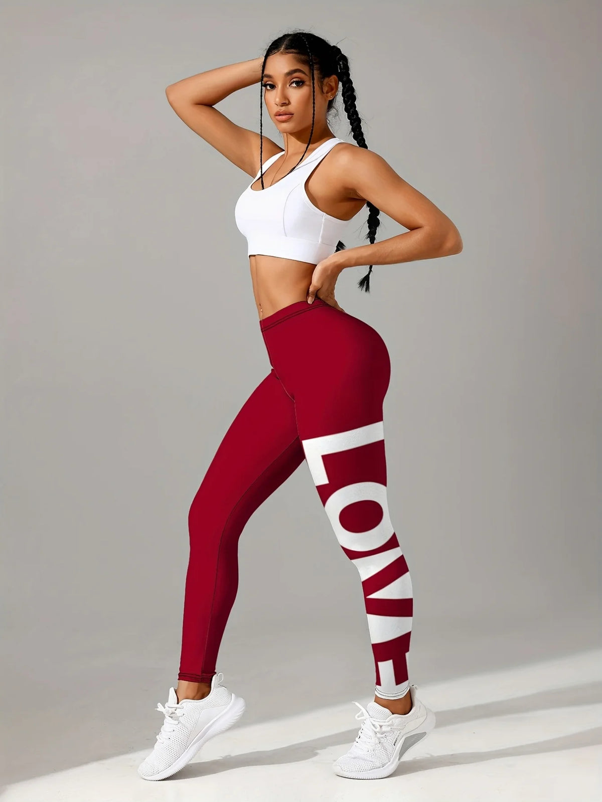 Women's High Waist LOVE Print Stretch Yoga Leggings for Workouts