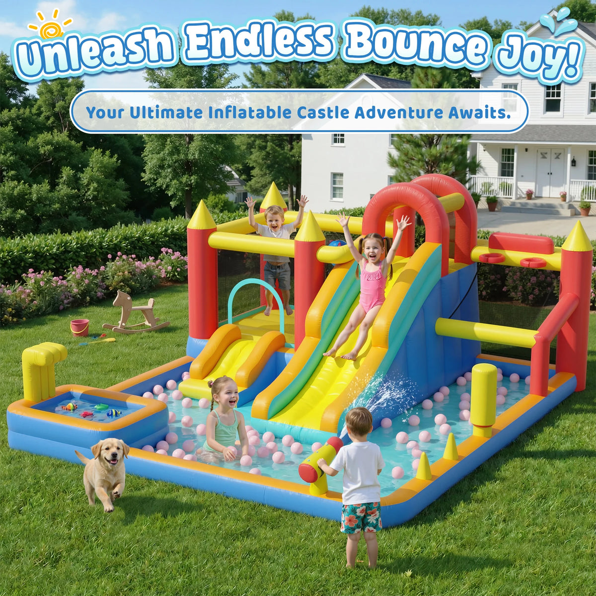Heavy Duty Inflatable Kids Jump Slide Bouncer With Blower Included