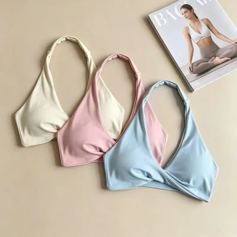 Halter Backless Padded Sports Bra for Yoga and Fitness Workouts