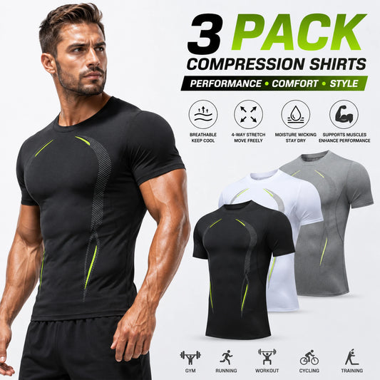 Mens Compression Workout Shirts Quick Dry Athletic Baselayer Training Tops