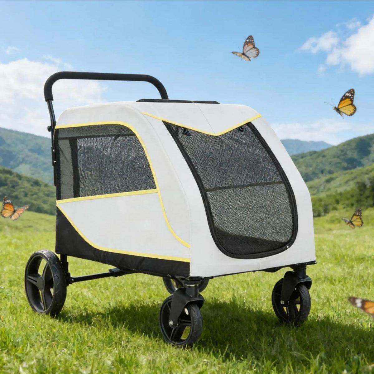 Collapsible All Terrain Pet Stroller Wagon With Dual Entry Breathable Mesh