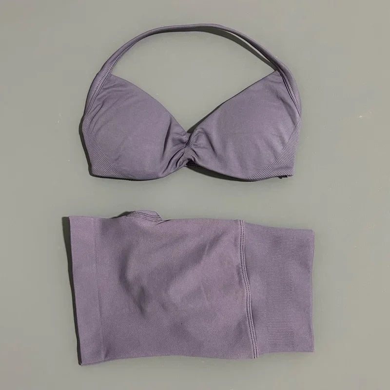 Seamless Yoga Bra And Scrunch Shorts Workout Set For Women