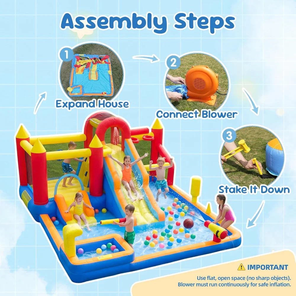 Heavy Duty Inflatable Kids Jump Slide Bouncer With Blower Included