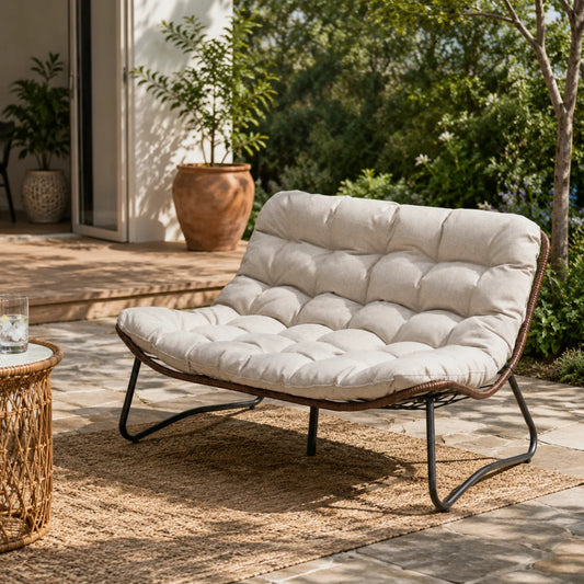 Outdoor Wicker Patio Loveseat Glider Bench With Thick Cushions