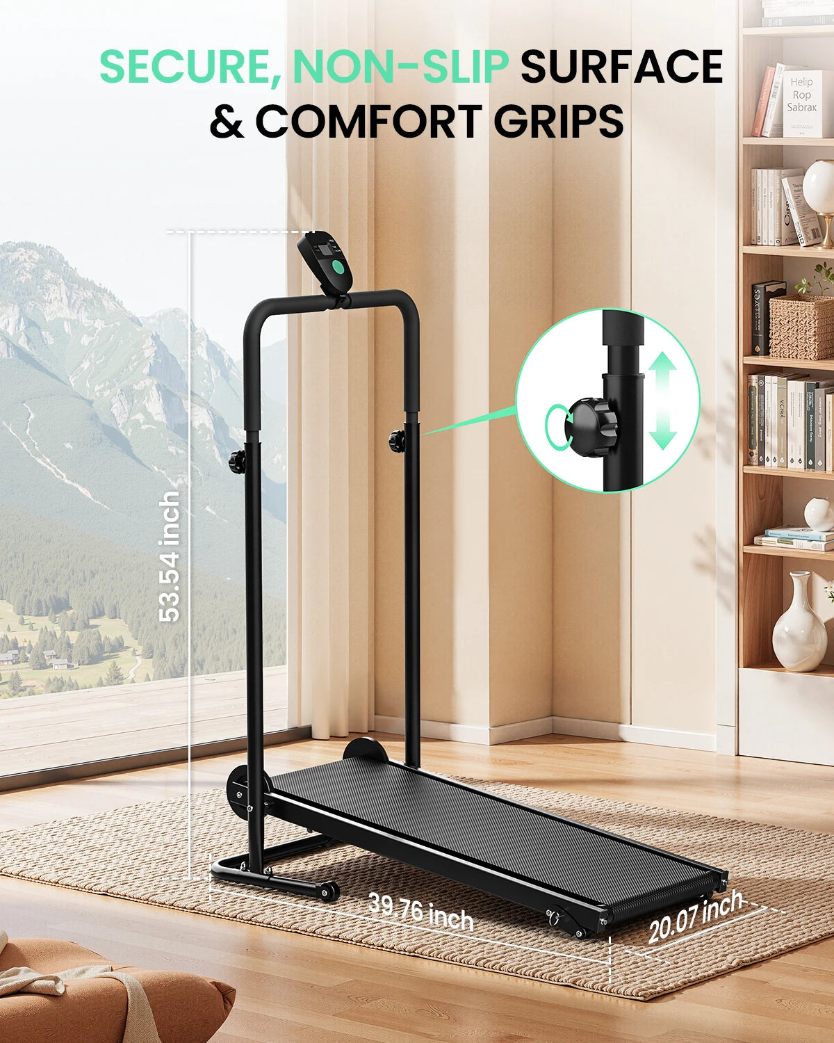 AKLUER Motorless Treadmill With Dual Flywheel Fixed Incline LCD Monitor