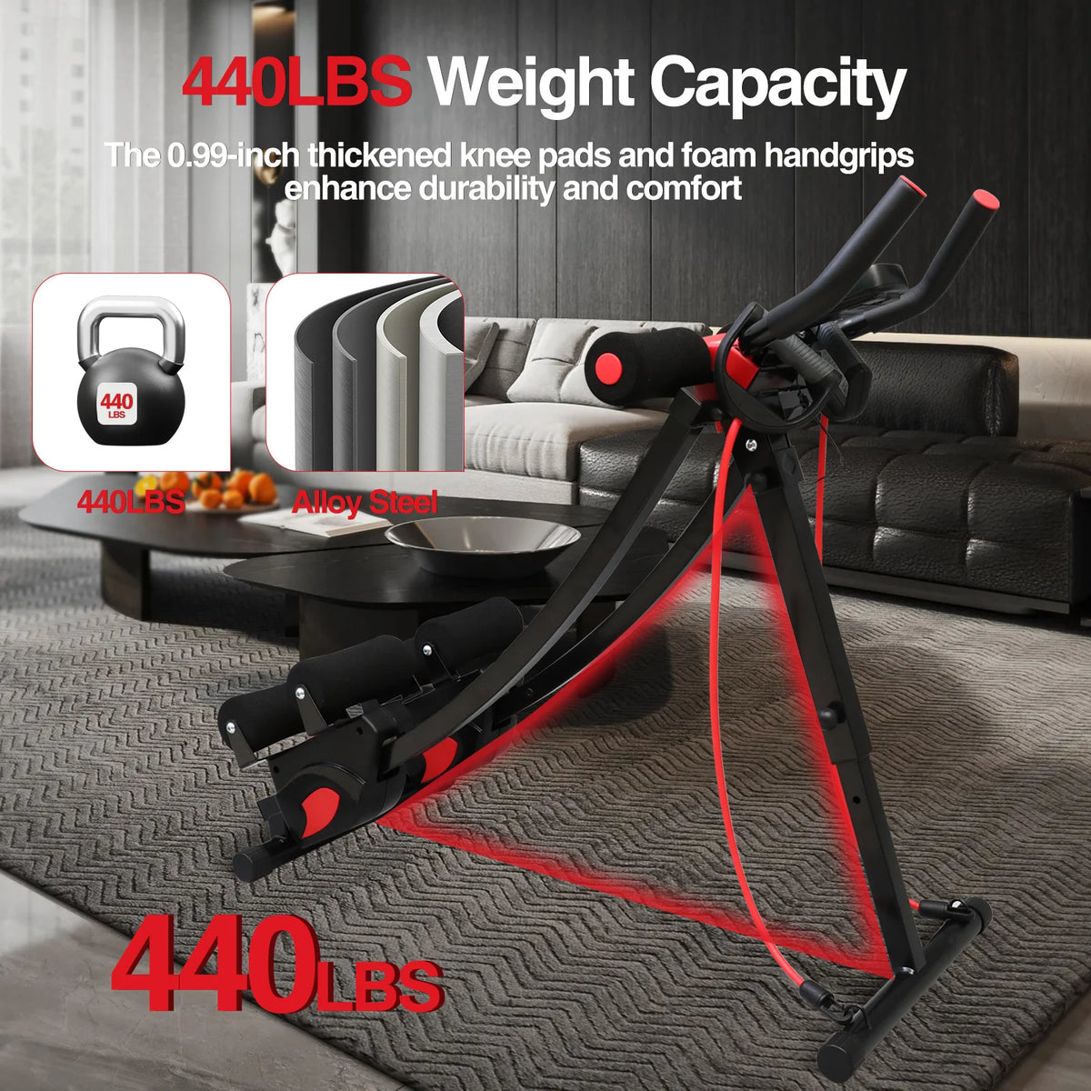 Foldable Adjustable Abdominal Trainer With Resistance Bands And LCD Display