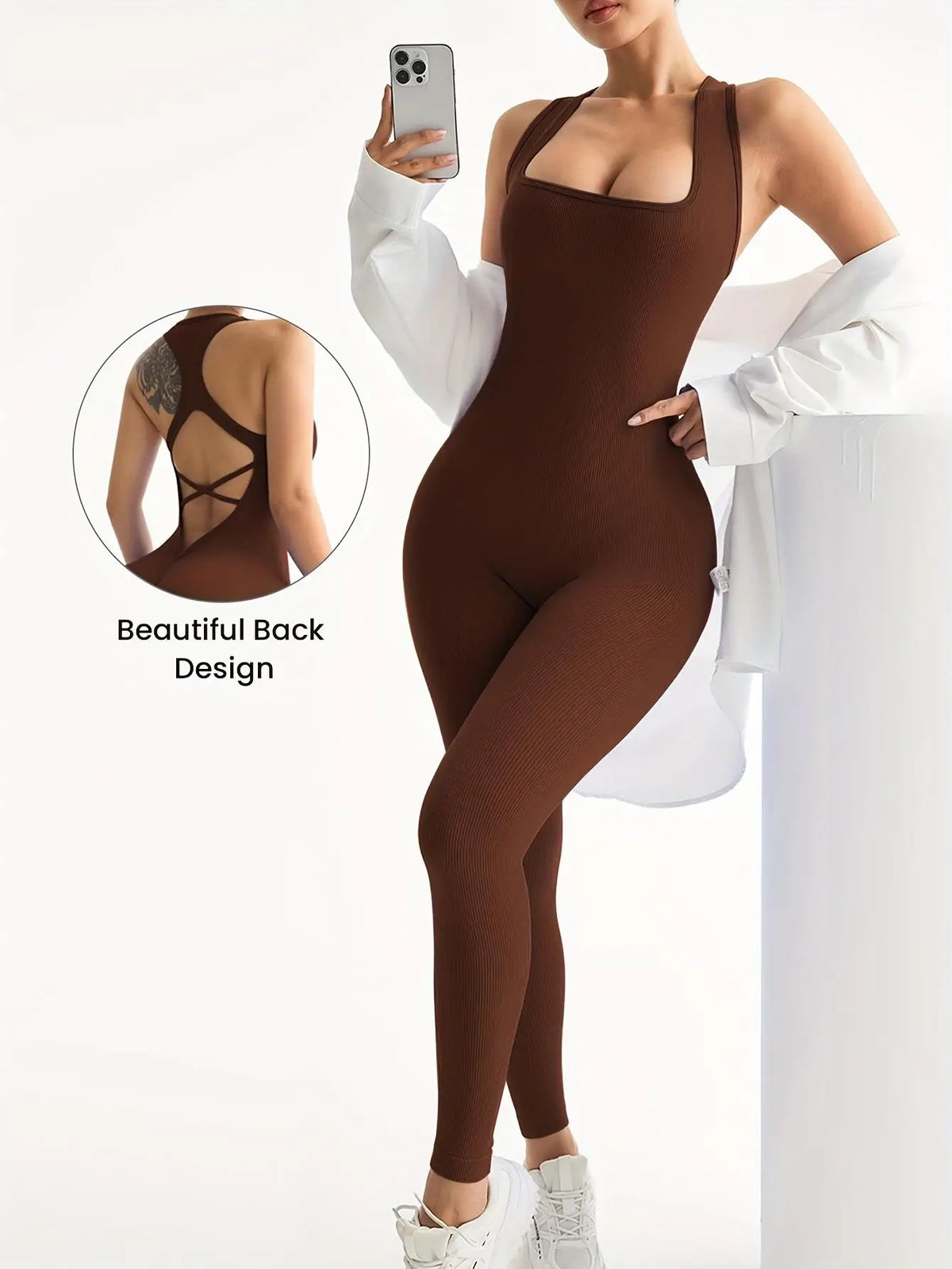 Womens Seamless Quick Dry Yoga Jumpsuit Cross Back Workout Outfit