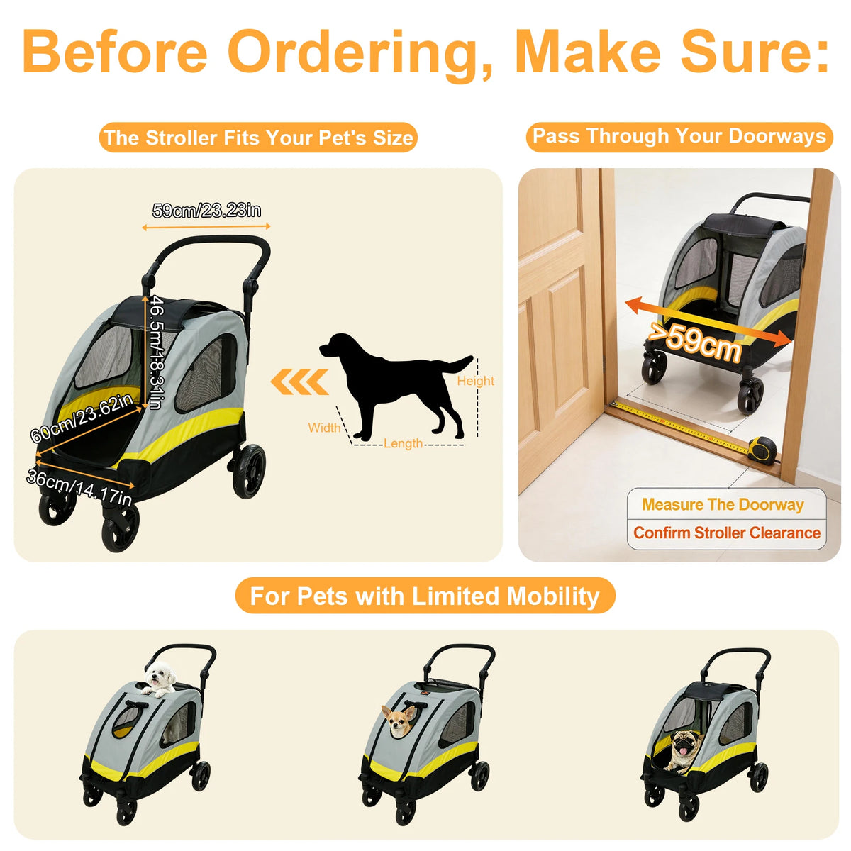 Foldable Dog Stroller Pram With Four Wheels For Travel
