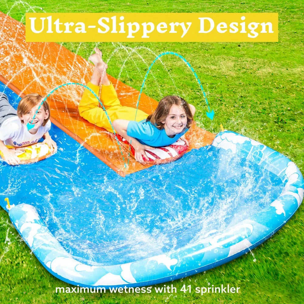 Joyfy Inflatable Water Slide Dual Racing Lanes Splash Sprayer