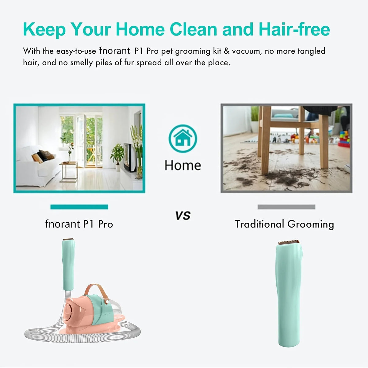 Pet Grooming Vacuum Kit With Clipper For Dogs And Cats