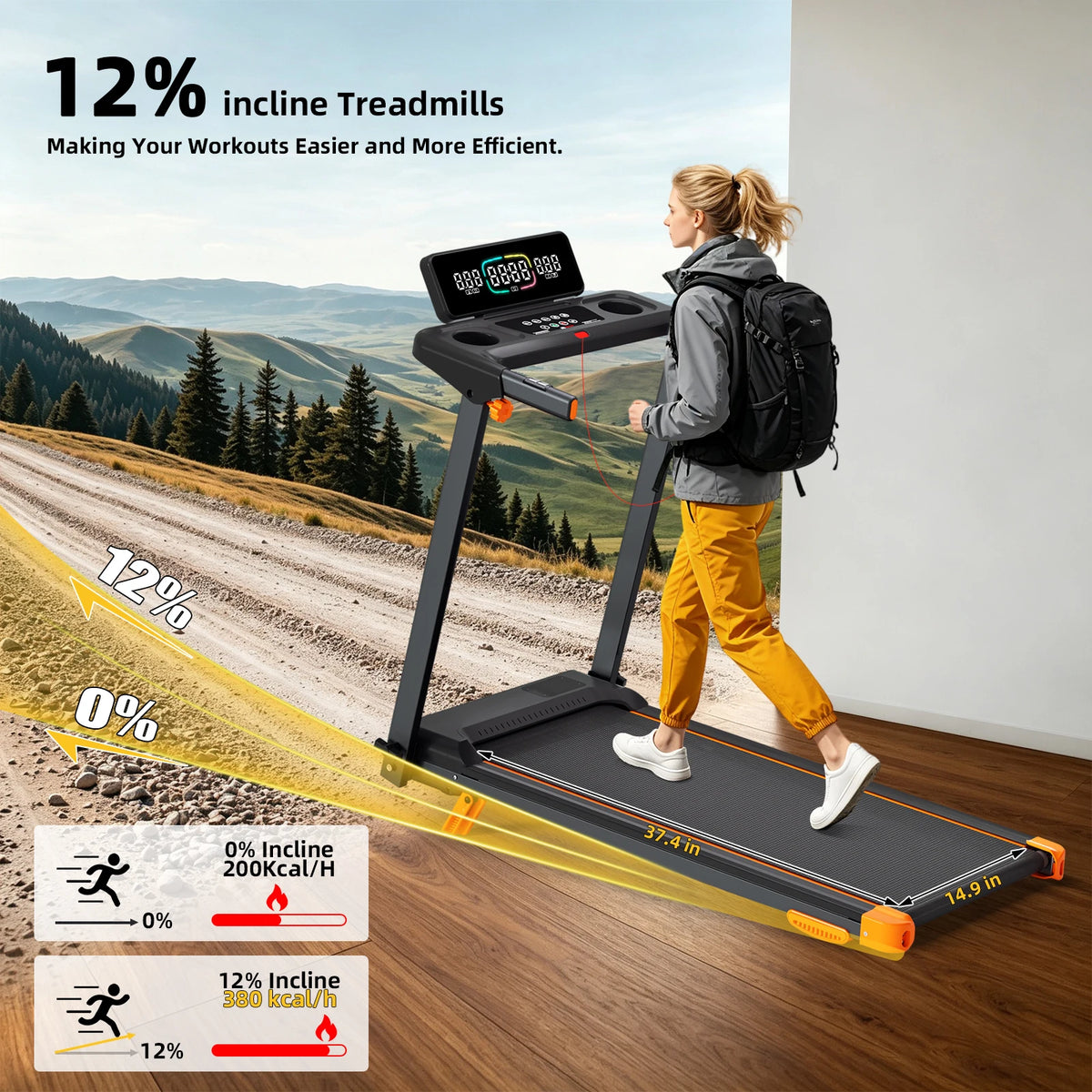 Foldable Walking Pad Treadmill With Adjustable Incline And HIIT Modes