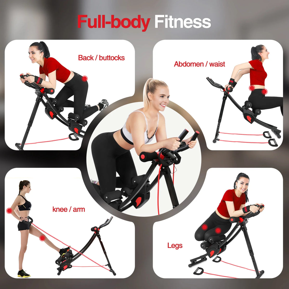 Foldable Adjustable Abdominal Trainer With Resistance Bands And LCD Display