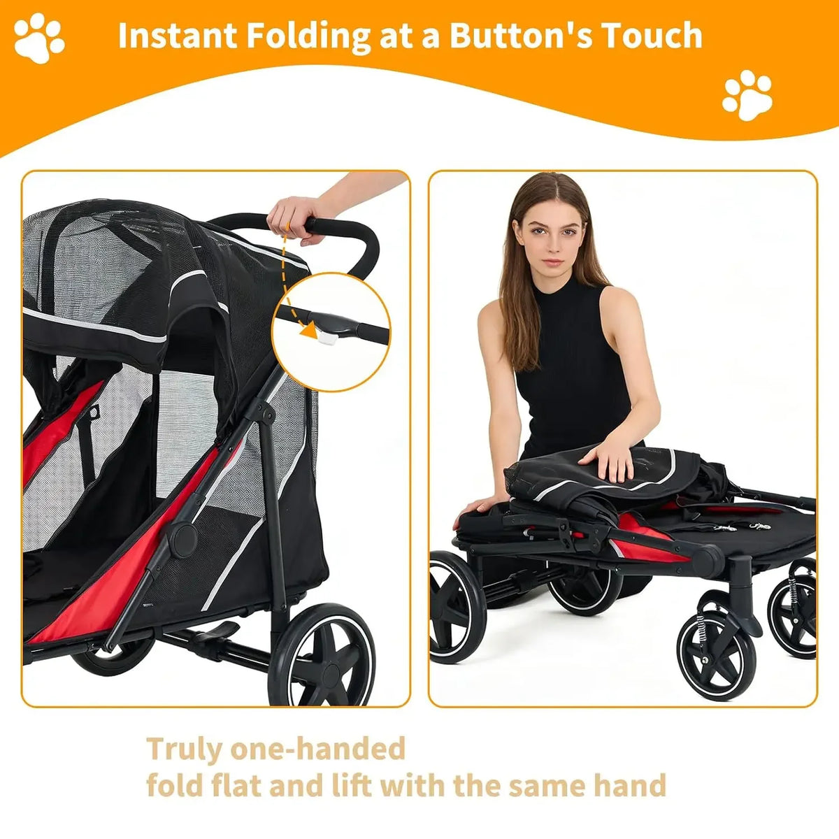 Garvee Foldable Pet Stroller With Mesh Ventilation And Removable Bed