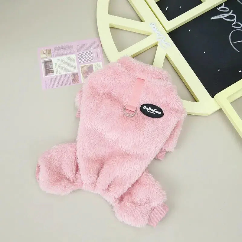 Warm Fleece Dog Jumpsuit With Pull Ring Pet Apparel