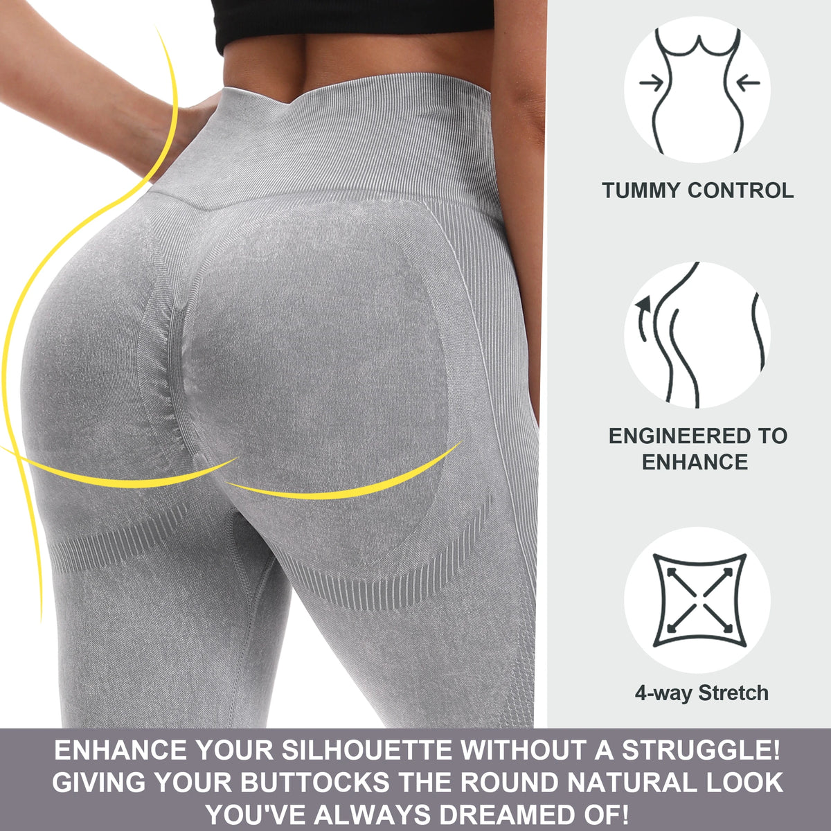 Womens High Waisted Seamless Butt Lifting Yoga Leggings