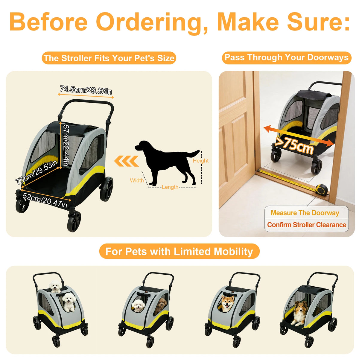 Foldable Dog Stroller Pram With Four Wheels For Travel
