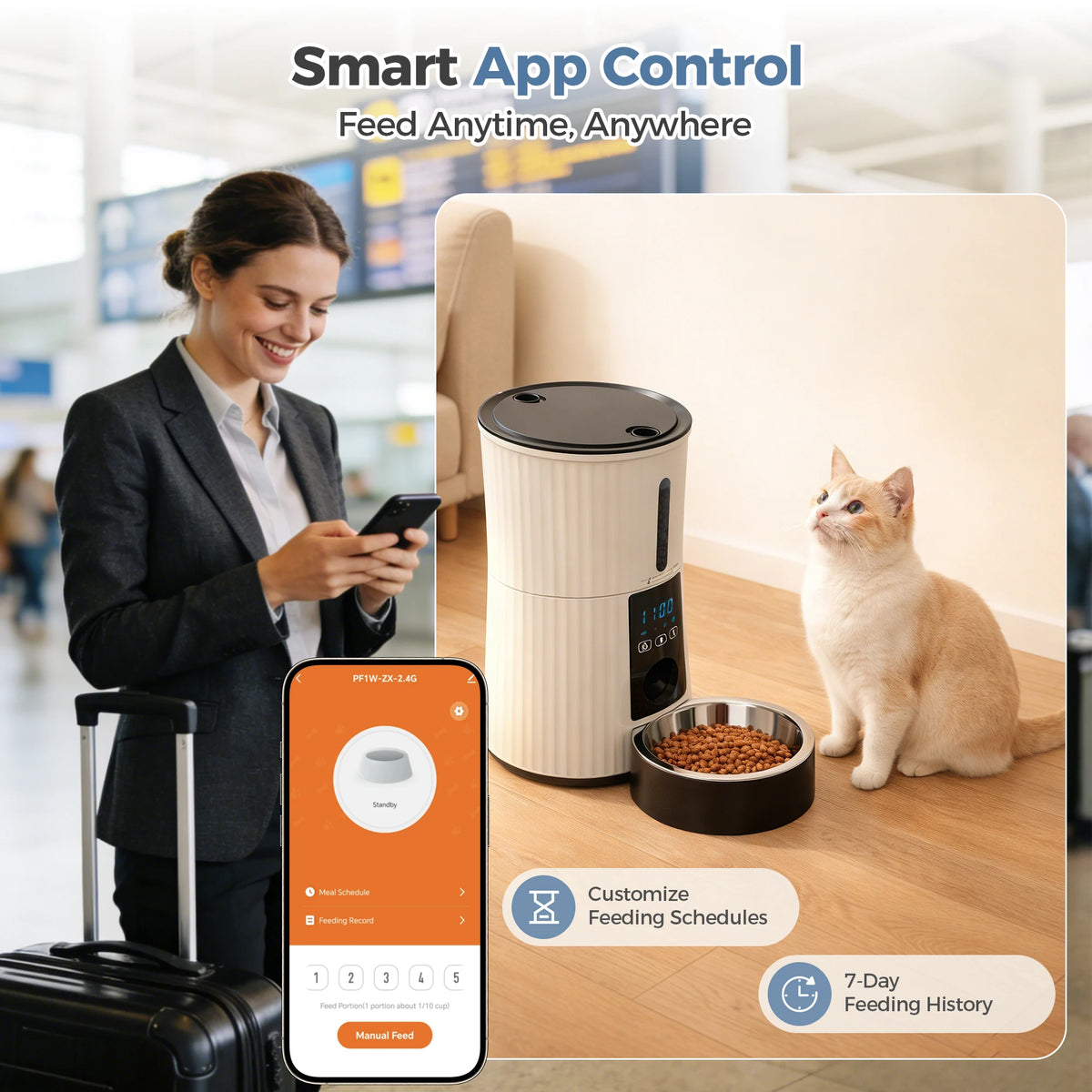 JHK Automatic WiFi Cat Feeder With App Control And Timer