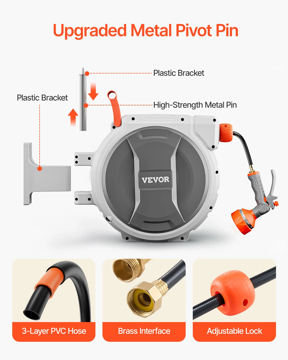 Retractable Wall Mounted Garden Hose Reel With Nine Pattern Nozzle