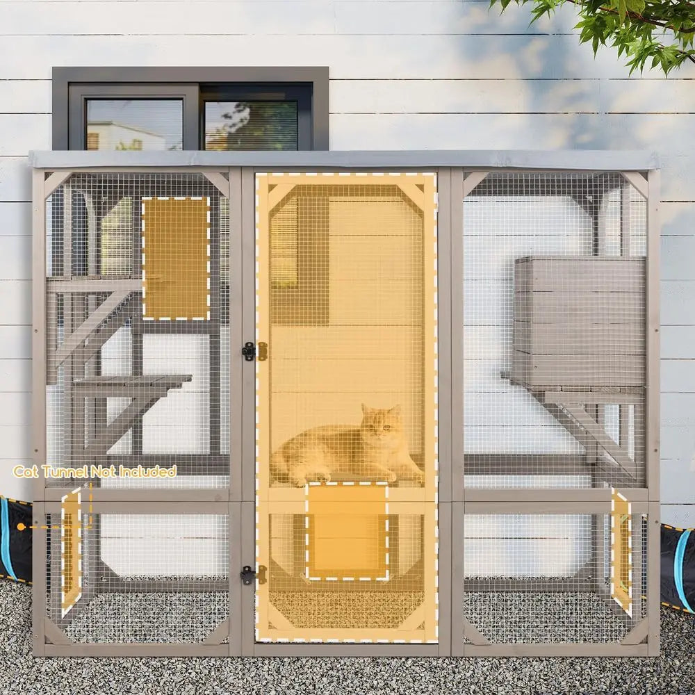 Outdoor Cat Catio Enclosure With Platforms And Resting Boxes