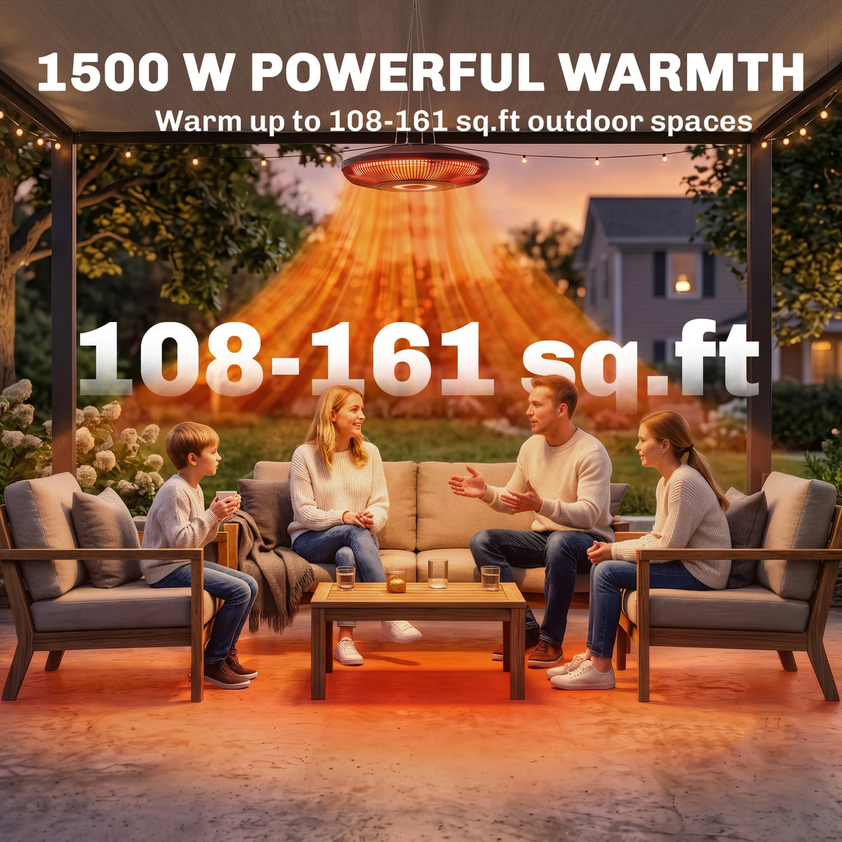 Outsunny Electric Hanging Patio Heater With Integrated LED Lighting
