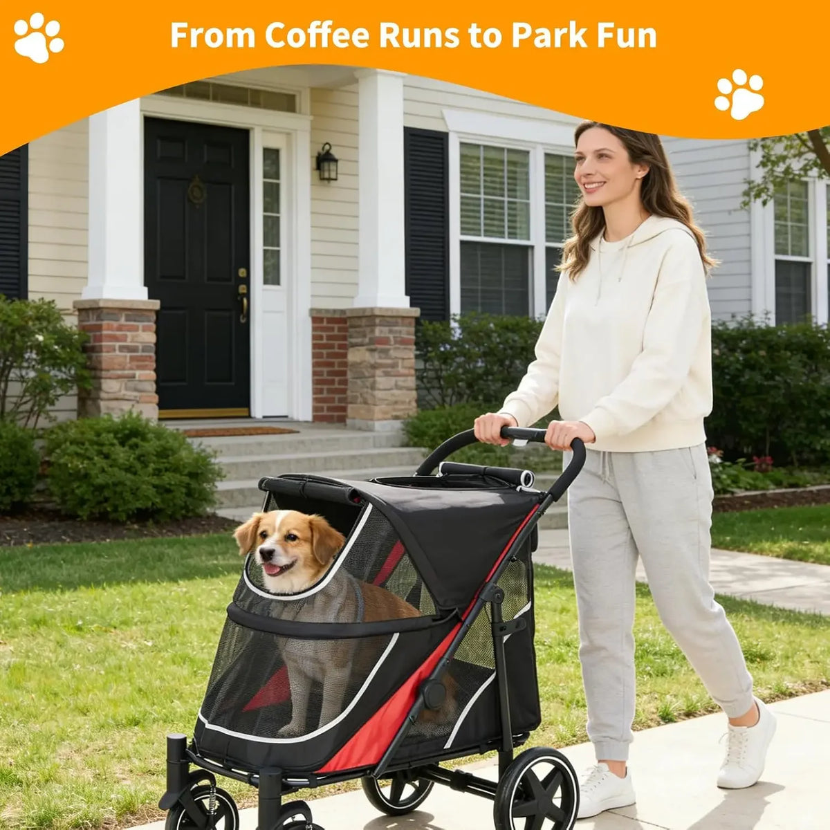 Garvee Foldable Pet Stroller With Mesh Ventilation And Removable Bed