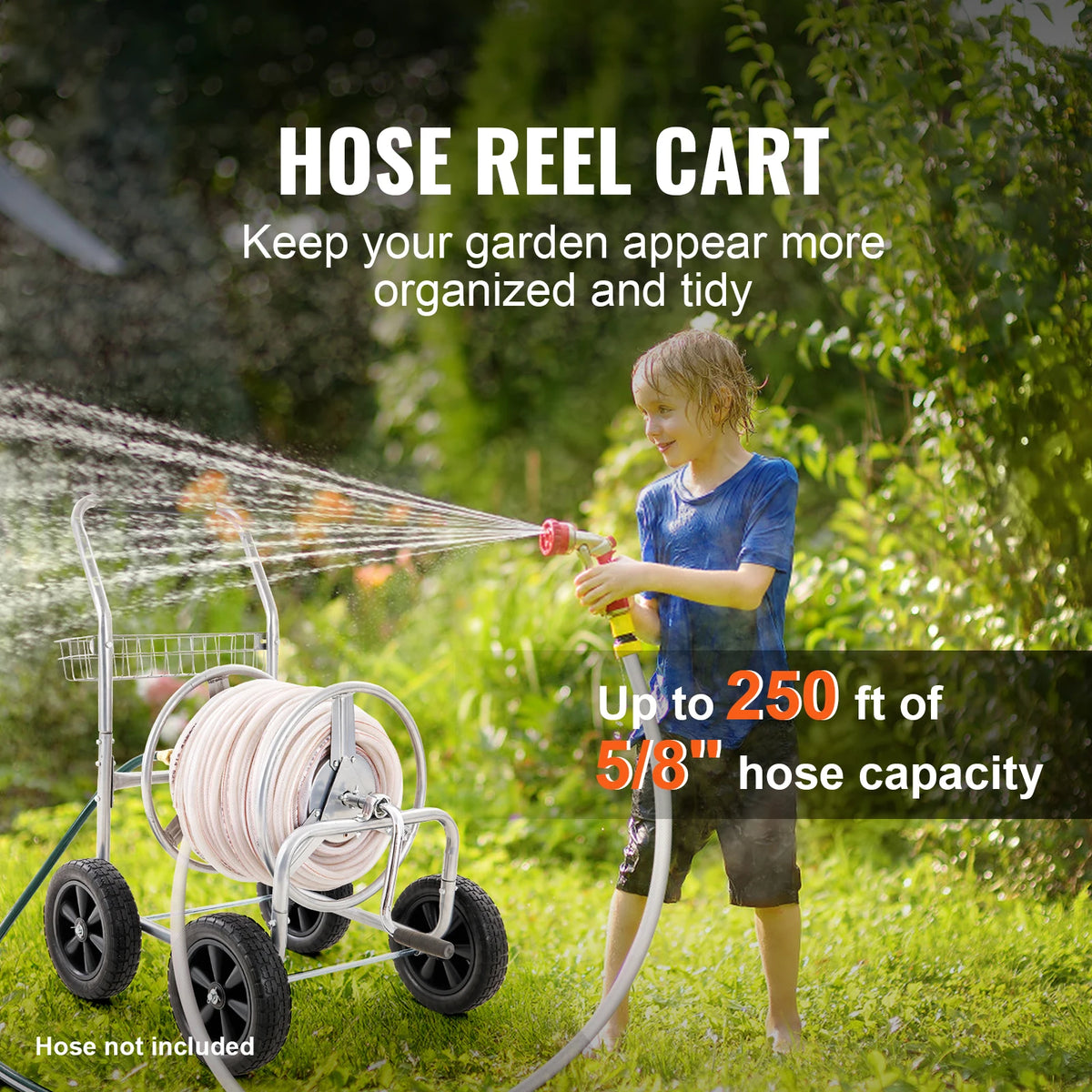 SucceBuy Heavy Duty Garden Hose Reel Cart With Basket】【。