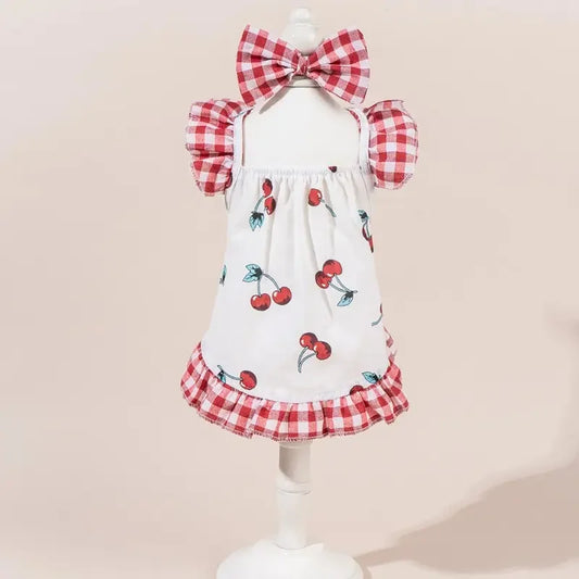 Printed Pet Princess Dress With Bow And Elastic Mesh Design