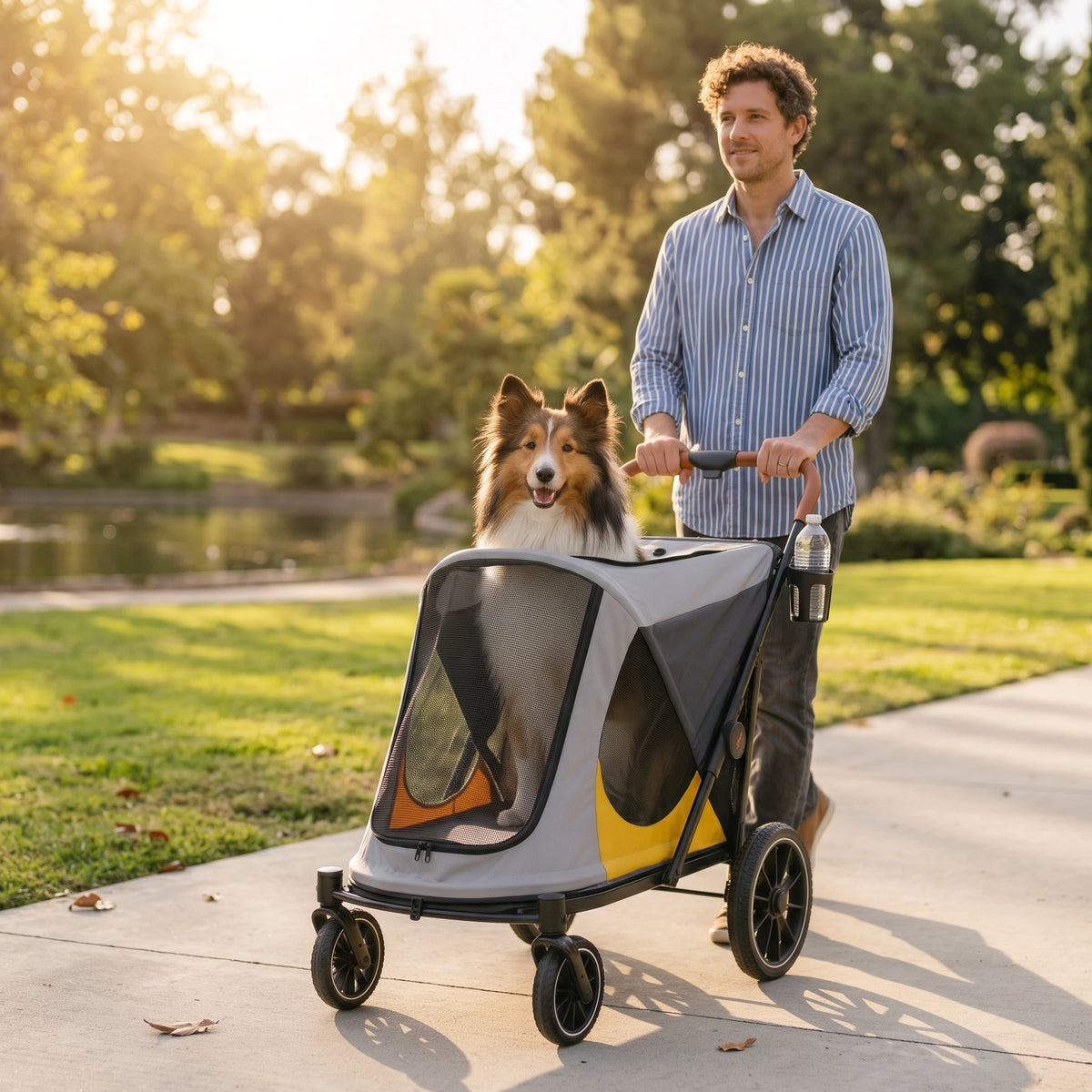 BingoPaw Foldable Dog Stroller with Dual Entry and Shock Absorption