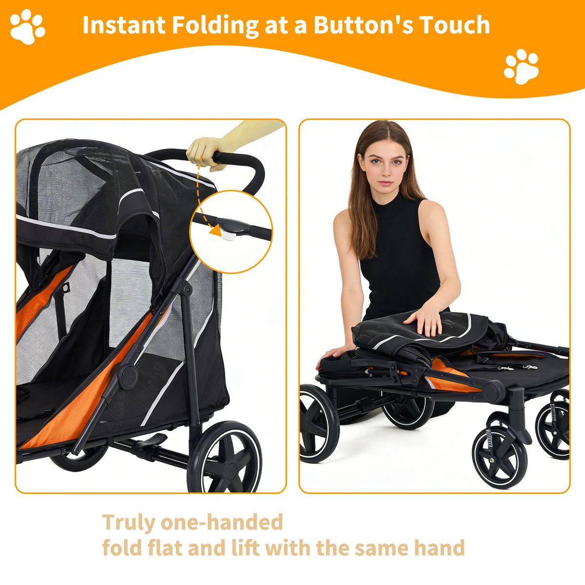 Foldable Pet Stroller for Large Dogs and Two Small Dogs
