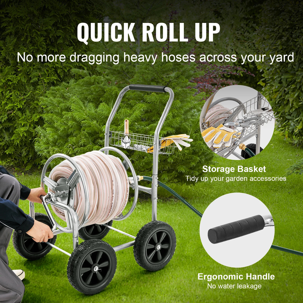 SucceBuy Heavy Duty Garden Hose Reel Cart With Basket】【。