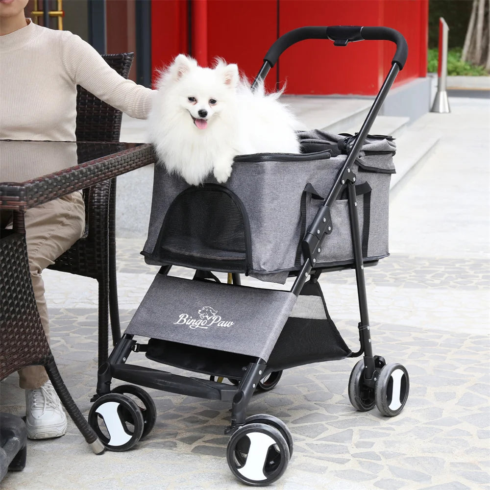 Foldable Pet Stroller With 360 Degree Wheels And Rain Cover