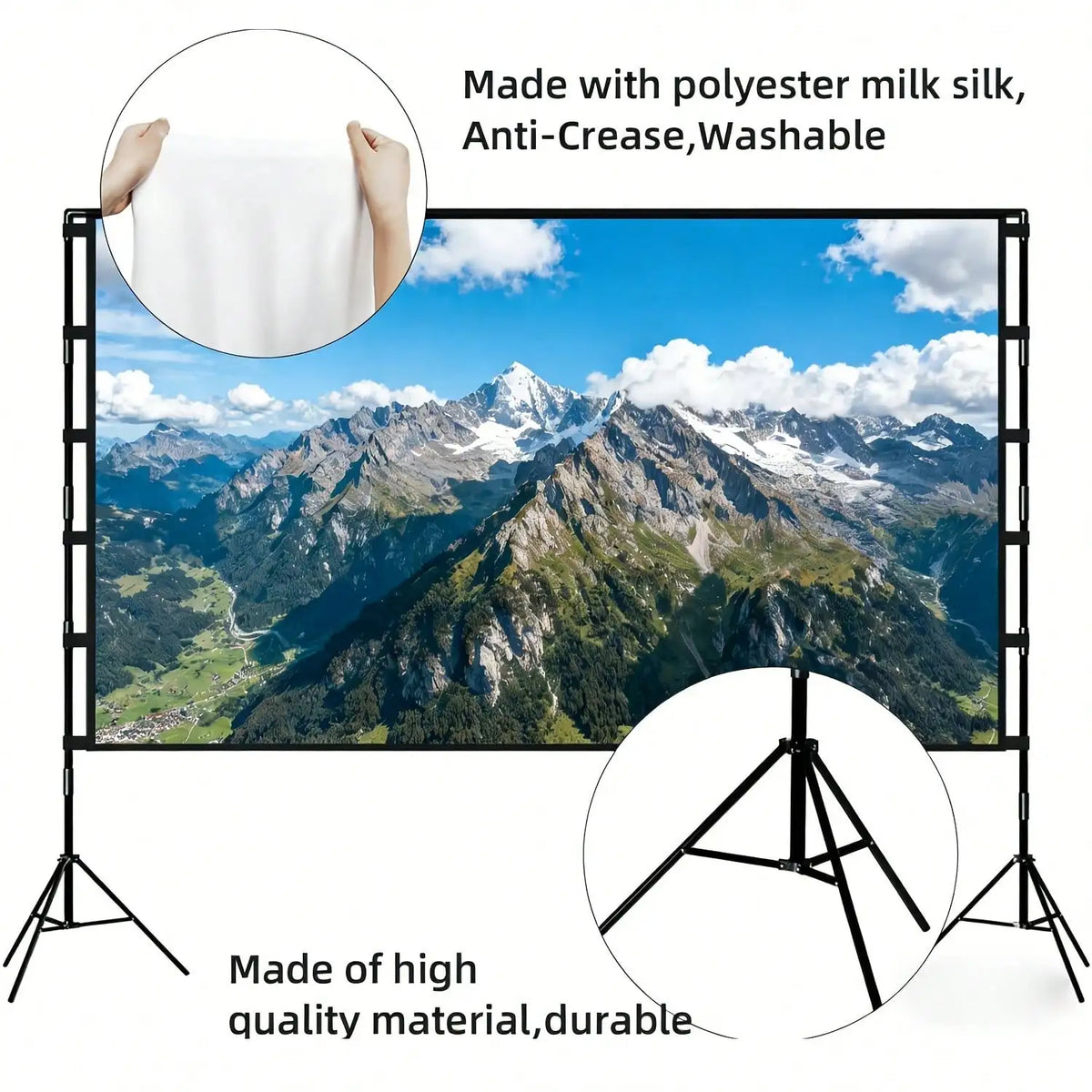 Portable Foldable Projection Screen With Dual Stands For Movie Theater
