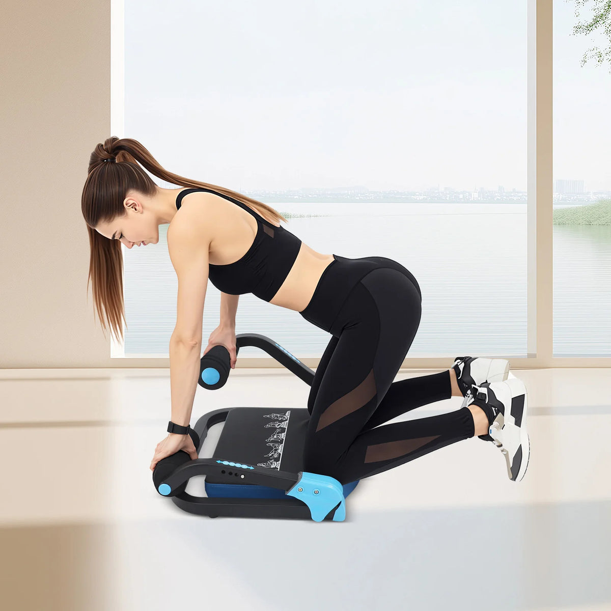 Foldable Abdominal Trainer with Cushioned Pad and Adjustable Resistance