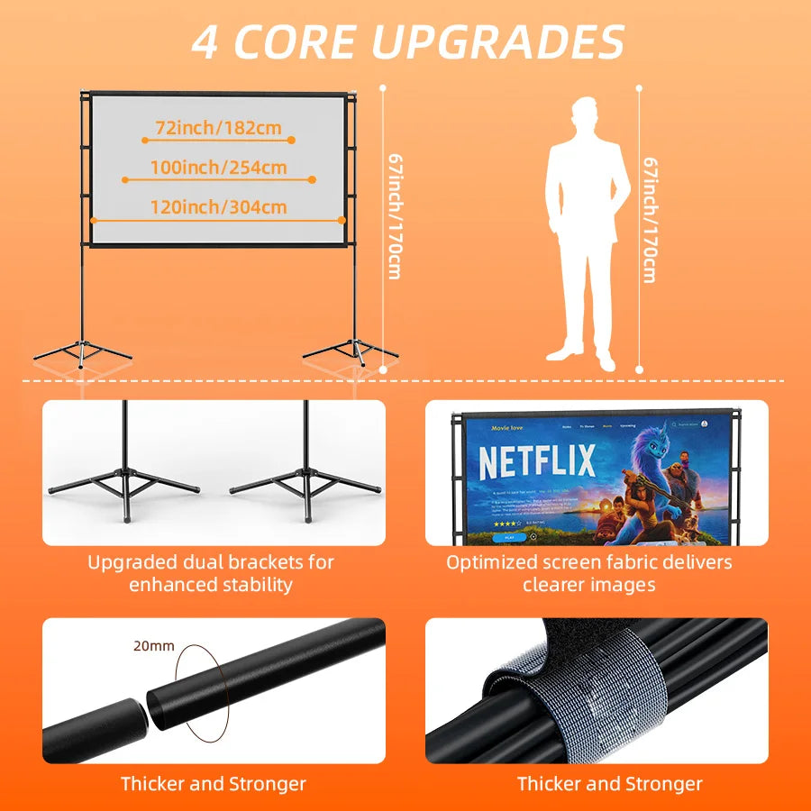 XBJ Portable Projector Screen With Durable Tripod Stand For Outdoors