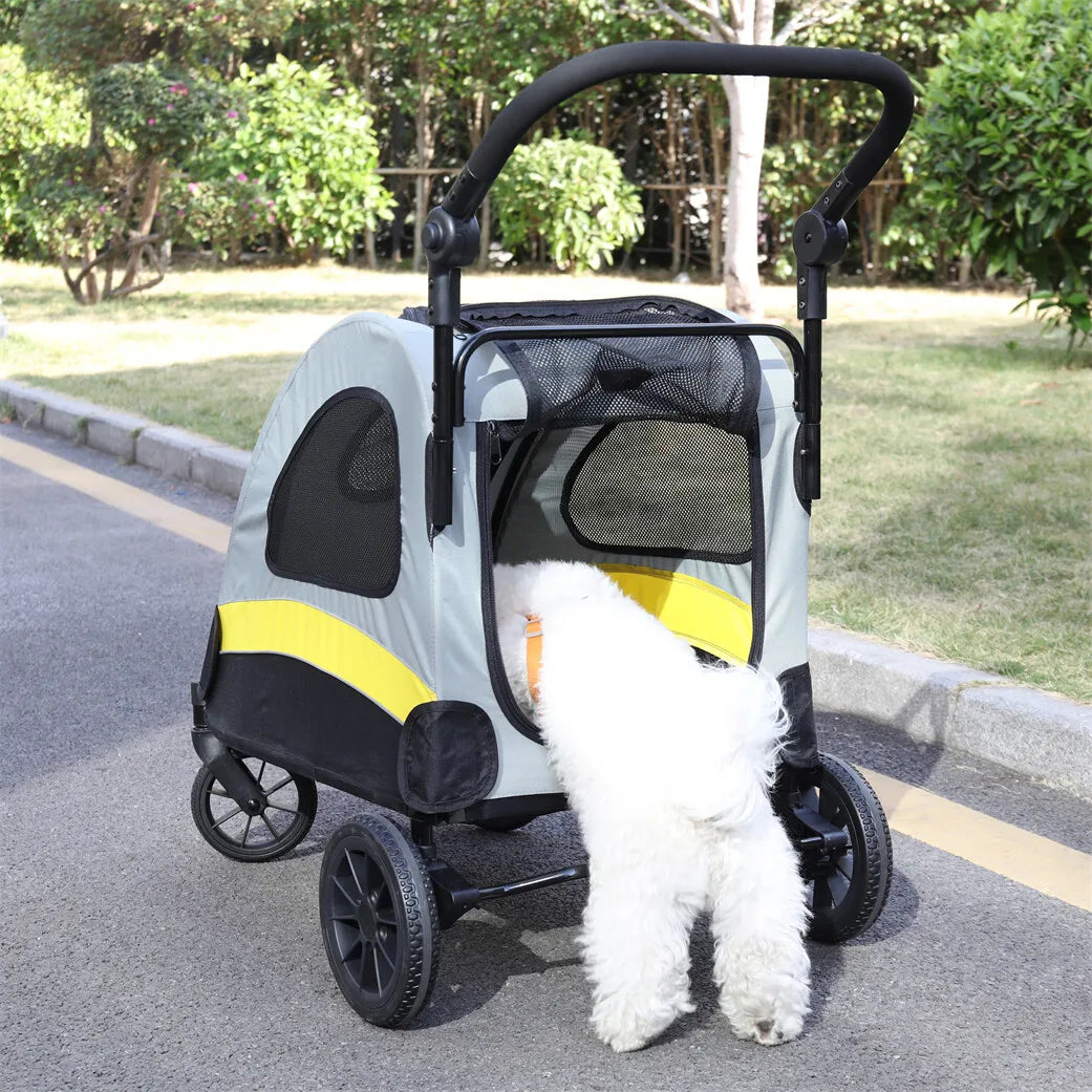 Foldable Dog Stroller Pram With Four Wheels For Travel