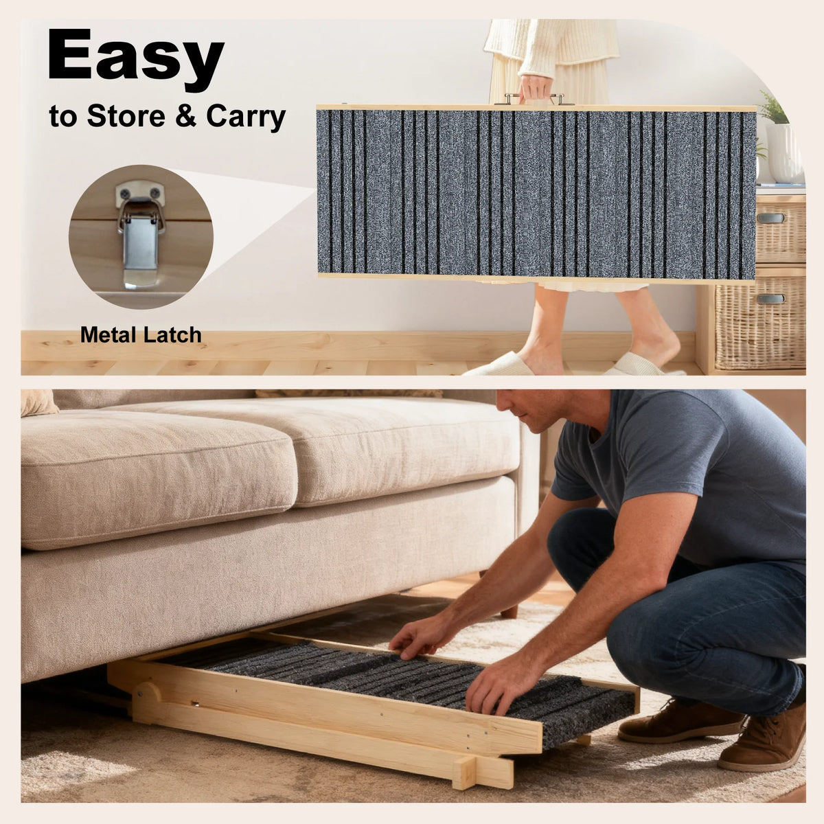 EVOKEDEN Adjustable Wood Folding Pet Ramp For Beds And Furniture