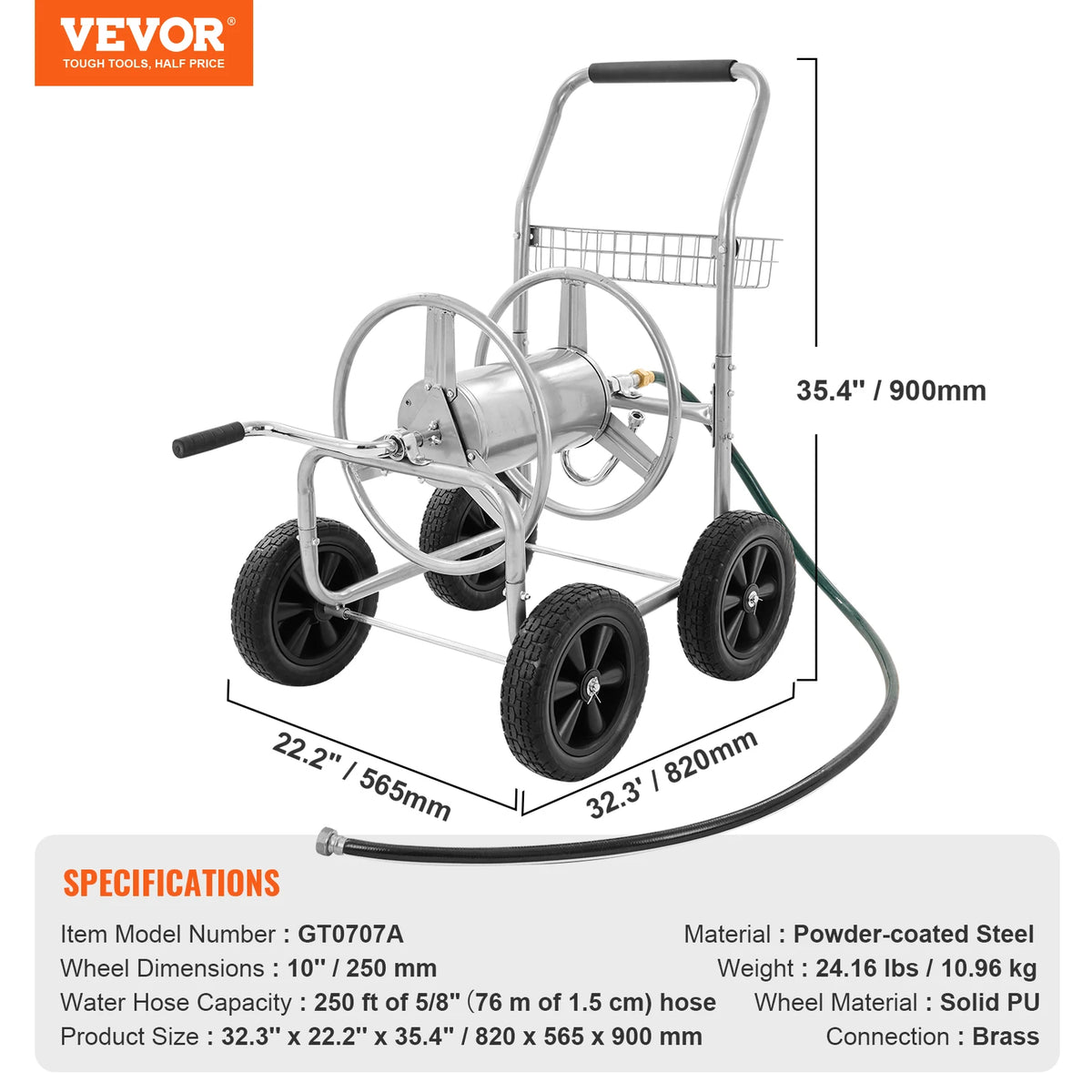 SucceBuy Heavy Duty Garden Hose Reel Cart With Basket】【。