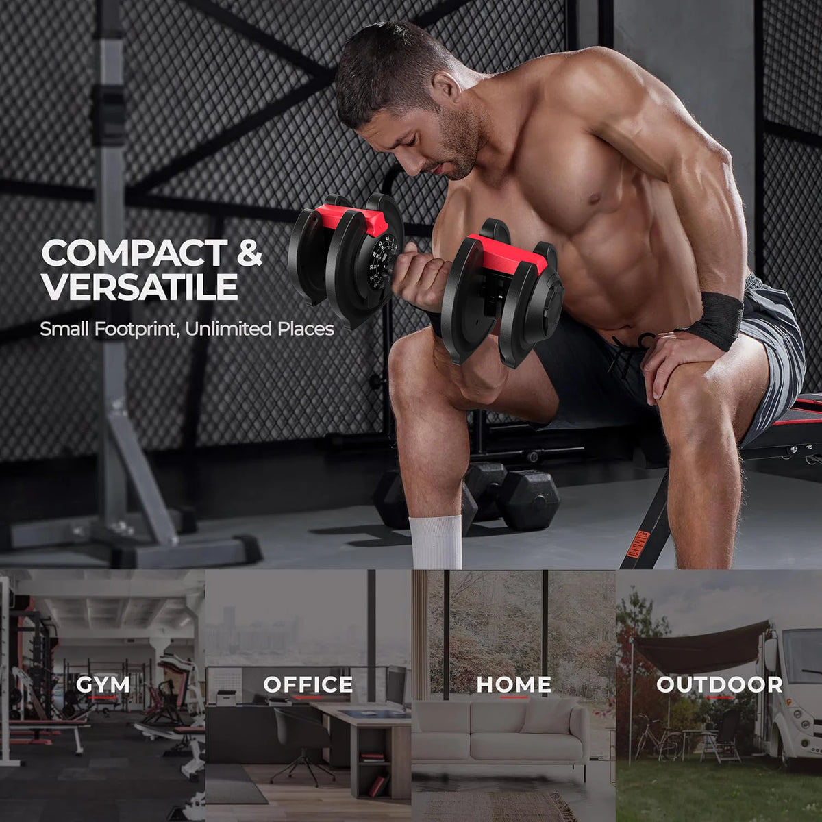AIRHOT Adjustable Dumbbell Set With Barbell And Kettlebell