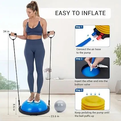 Stability Half Exercise Ball Trainer With Bands For Fitness