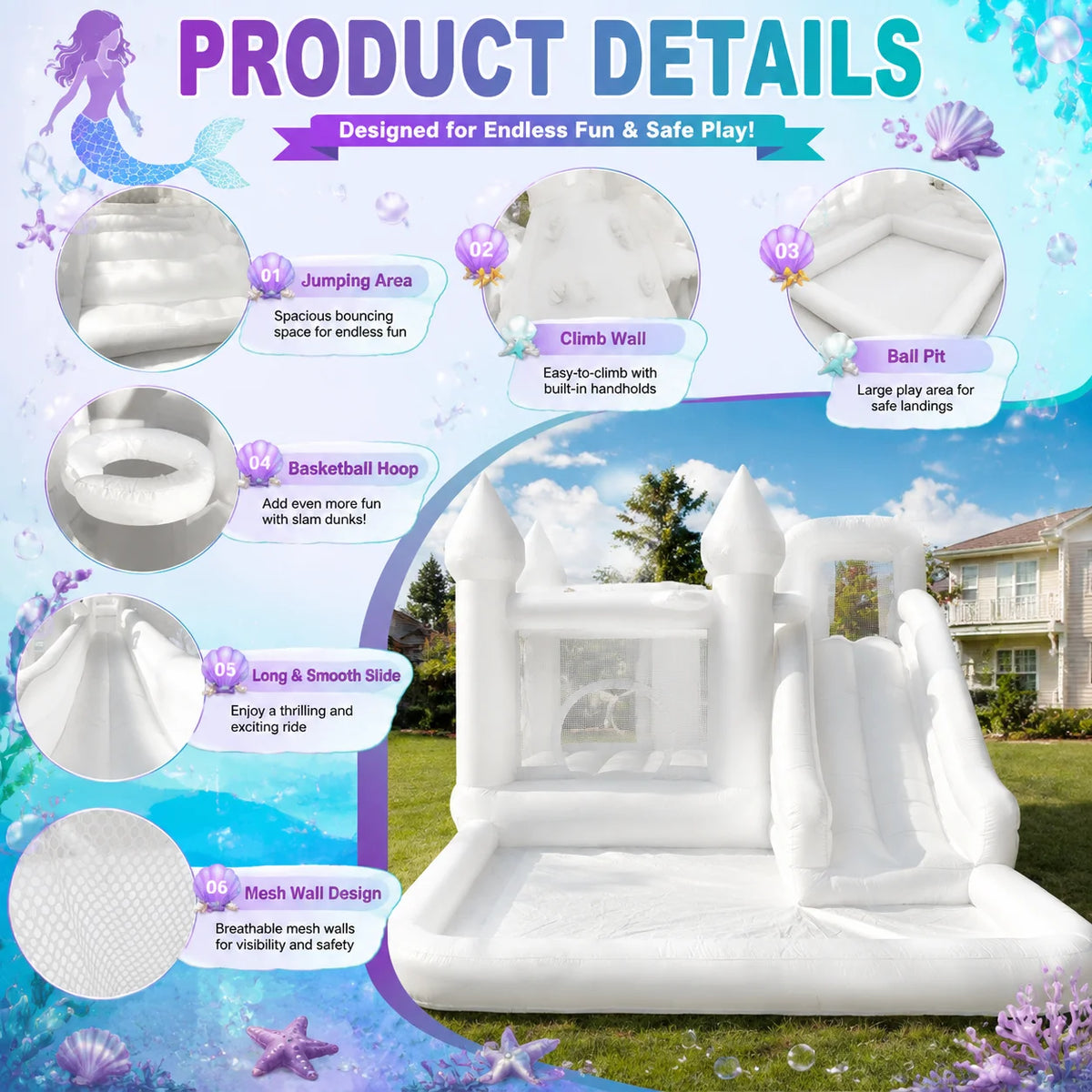 Vancen Spire Top Inflatable Bounce House With Slide Play Zone
