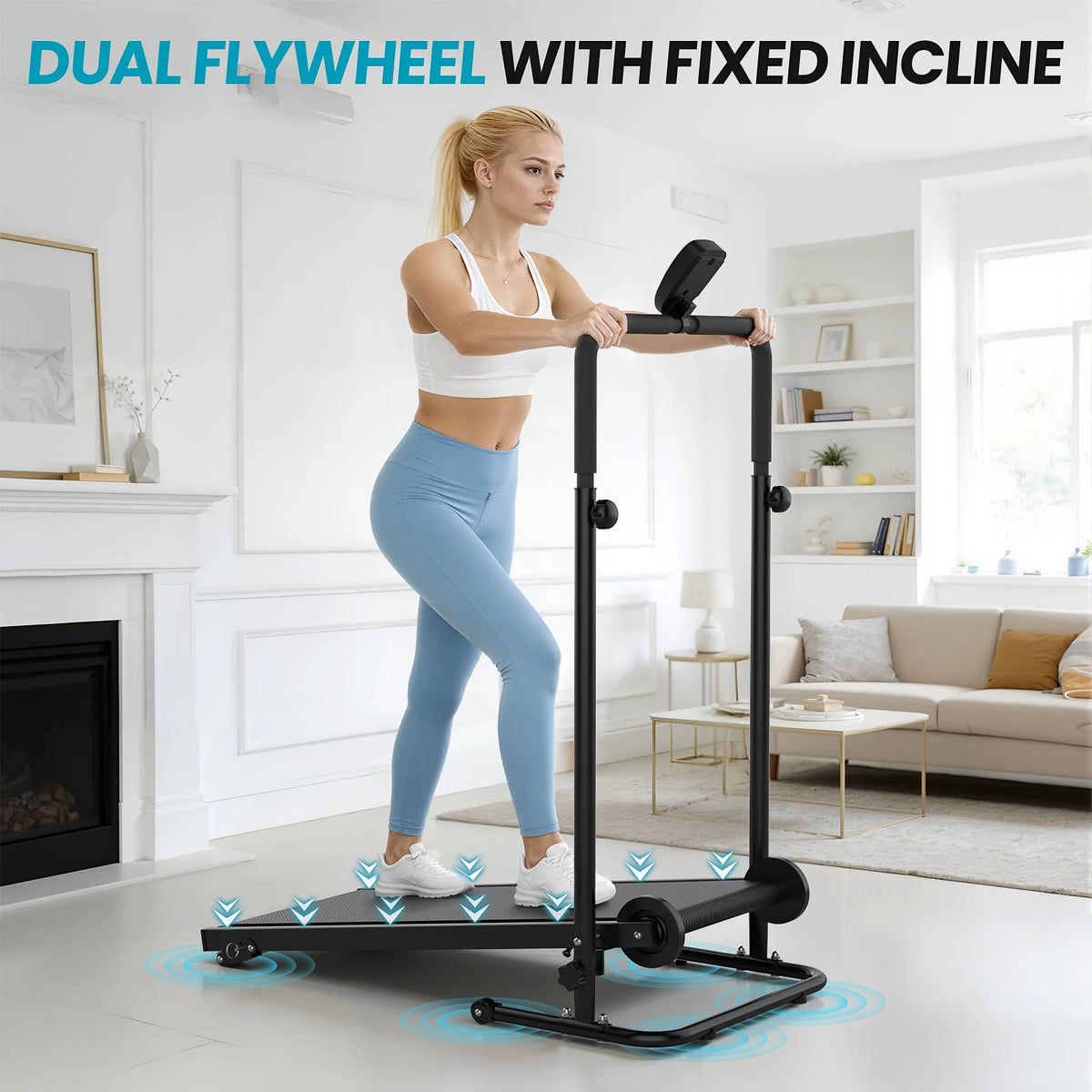 AKLUER Non Motorized Treadmill With Adjustable Incline And LCD Monitor