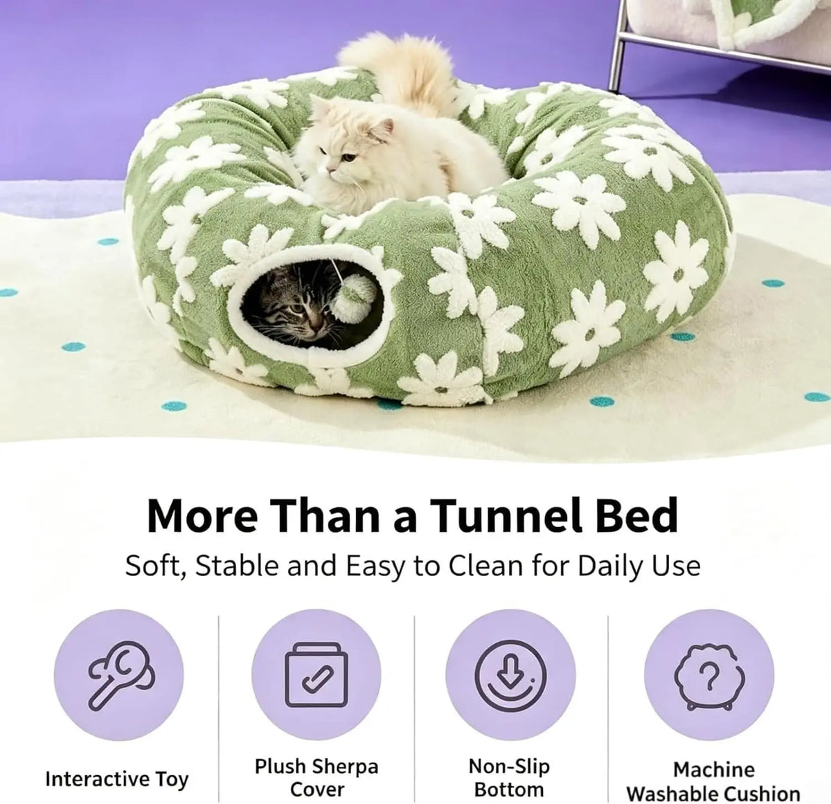Flower Plush Dachshund Tunnel Bed With Foldable Pet Sofa