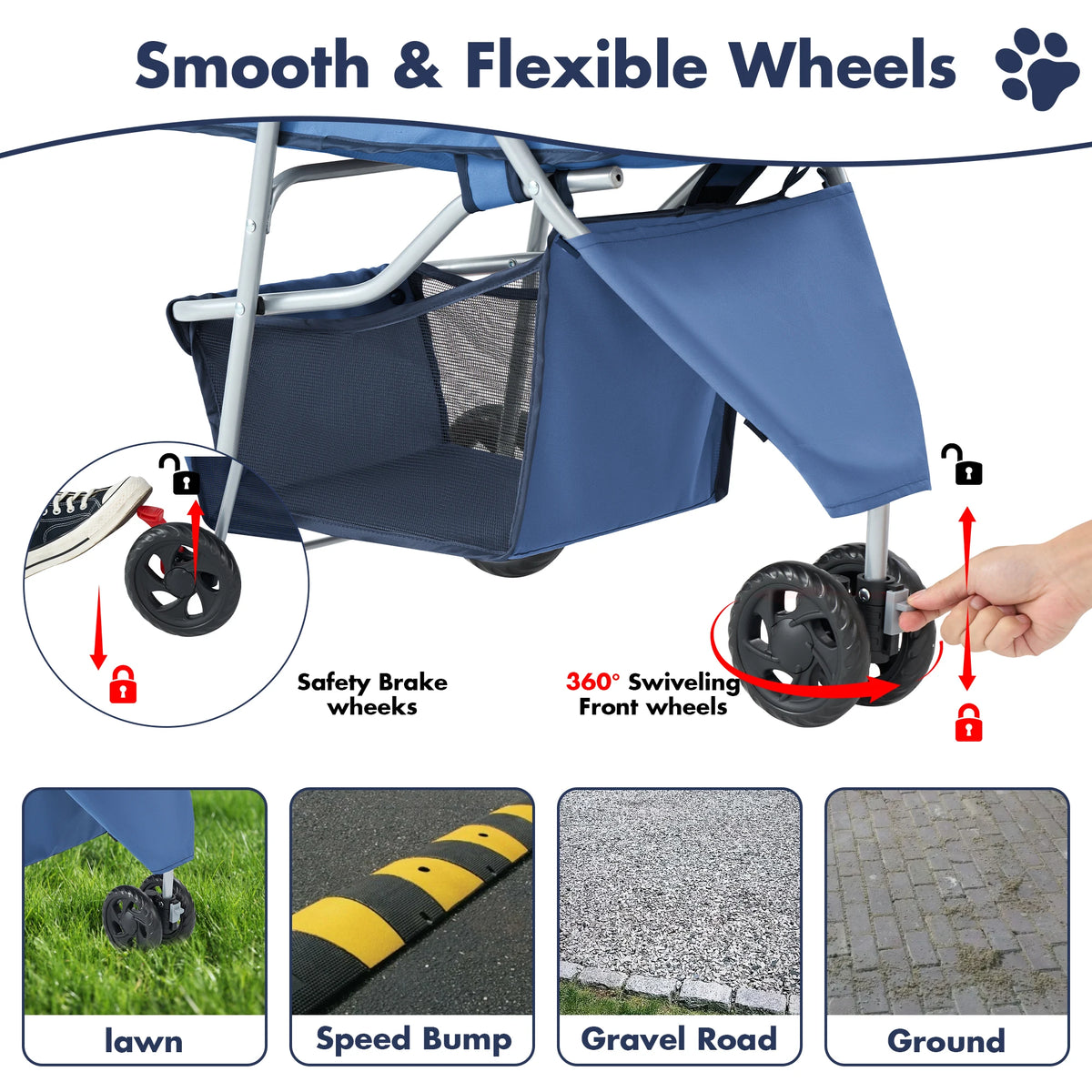 JHK Foldable Three Wheel Pet Stroller With Mesh Windows